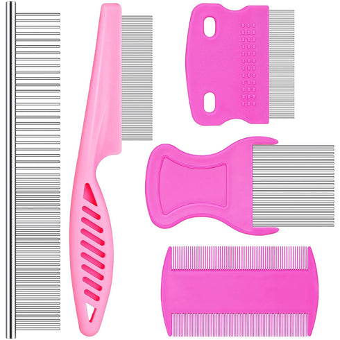 5 Pieces Dog Flea Comb Pets Grooming Comb Kit for Small Dogs Puppies Stainless Steel Teeth Dog Comb Tear Stain Remover Comb 2-in-1 Dog Combs with ...