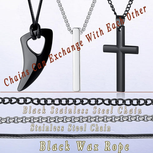 MAIBAOTA 8 Pcs Necklace for Men, Mens Necklaces Jewelry Set, Black and Silver Stainless Steel Necklace, Cross Pendant Necklace, 16-24 inches Chain...