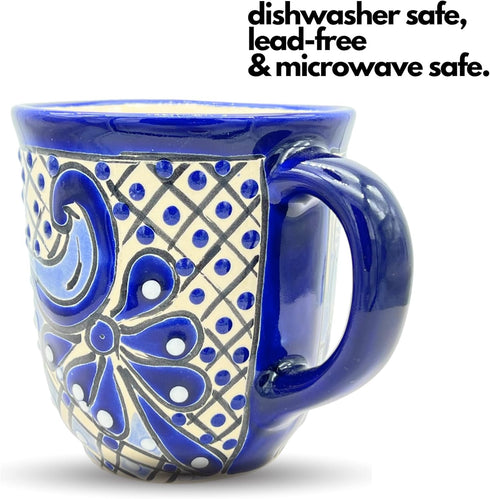 Talavera Mug - Hand Painted Mexican Coffee Mug - Authentic Mexican Decor - Blue and White - Taza Mexicana Azul Blanco...