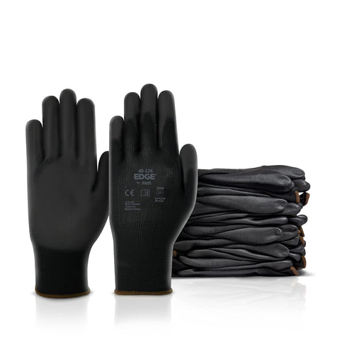 EDGE 48-126 Abrasion-Resistant Industrial Seamless Gloves w/Knitted Liner for Auto, Machinery, Electronics - Large, Black (12 Pairs)...