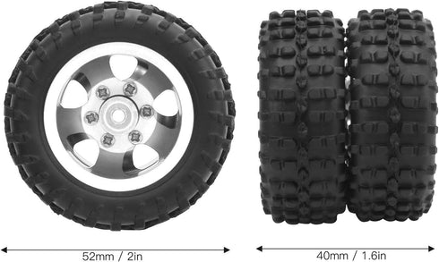 2pcs RC Car Rear Tires, Durable 52mm Aluminum Alloy Rear Tire RC Upgrade Parts for WPL D12 1/10 RC Truck, RC Wheels RC Accessories (009)(Silver)...
