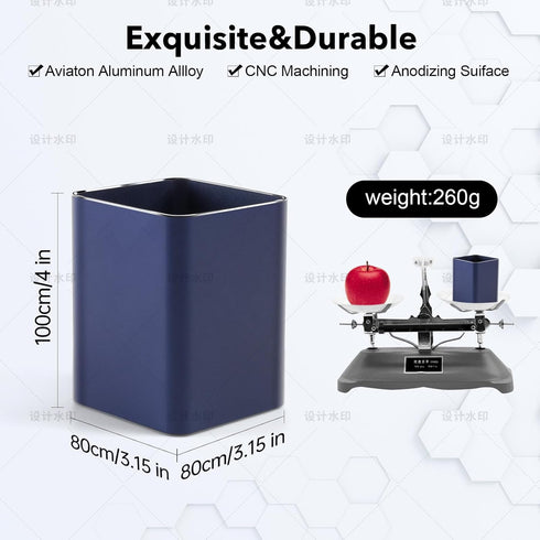 Metal Pen Holder for Desk Square Aluminum Desktop Organizer and Makeup Brush Holder Storage Box for Office, School, Home, and Kids, Non-slip silic...