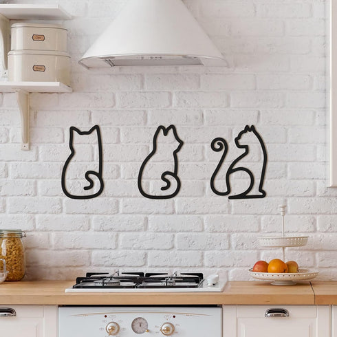 Ferraycle 3 Pieces Black Cat Metal Wall Art Wire Wall Sign Cat Sign Decor for Kitchen Restaurant Shop Decors Christmas Cats Lover Gifts(Cat Style)...