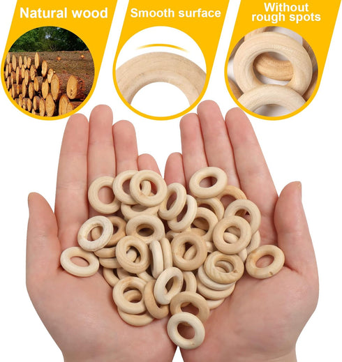 Ira Pollitt 150 Pcs 25 mm/1 inch Wooden Craft Ring Natural Unfinished Mini Wooden Rings Circle Wood Pendant Connectors for DIY Projects Jewelry an...