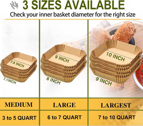 Large Air Fryer Disposable Paper Liners Square 9 Inch, 125 Pcs Parchment paper liner for 5-8QT Air fryer, Oil-proof, Water-proof, Parchment Baking...
