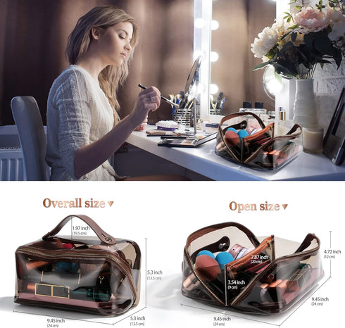 BS-MALL Cosmetic Bags Travel Case Makeup Bag High Capacity Waterproof Travel Makeup Case Organizer, For Women Toiletry Bag (A-Brown)......