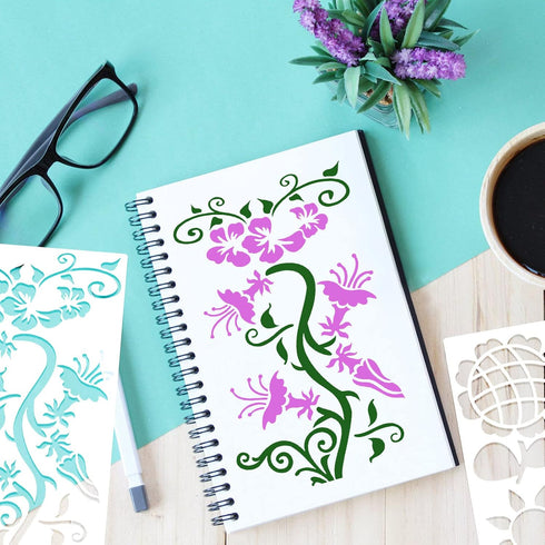 24 Pieces Mixed Shapes Drawing Journal Stencils Kit,Animal Flowers Scale Painting Templates for DIY Schedule Wall Art Design,Reusable Plastic Pain...