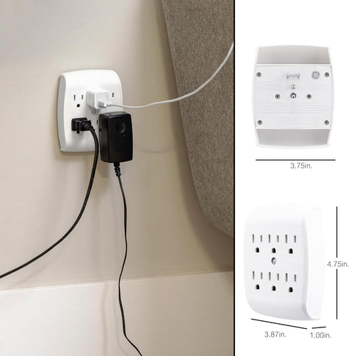 GE 6-Outlet Extender Wall Tap, 2 Pack, Grounded Adapter, Charging Station, 3-Prong, Secure Install, UL Listed, White, 46852...