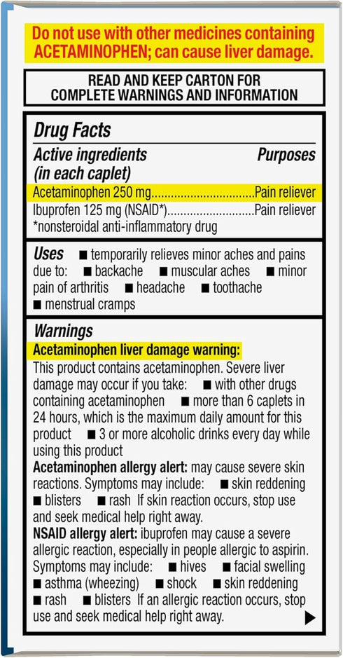 GoodSense Dual Action Acetaminophen and Ibuprofen (NSAID) Tablets, 250 mg/125 mg, Back Pain, 72 Count...