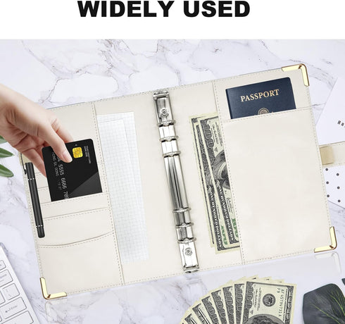 A5 Refillable 6 Ring Faux Leather Budget Binder,Mini Notebook Binder Cover for A5 Filler Paper,Loose Leaf Personal Planner Binder Cover with Magne...