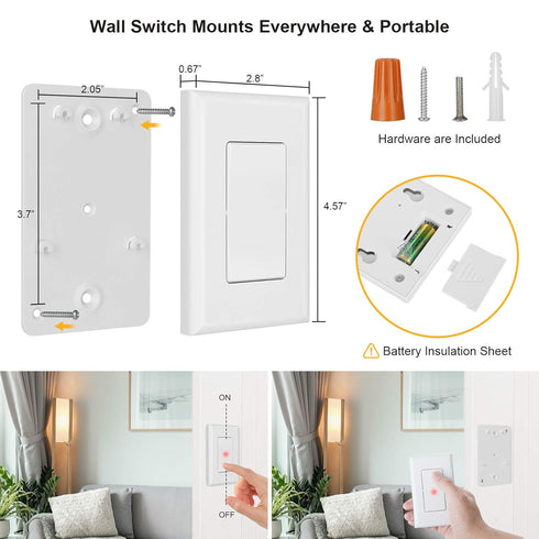 Suraielec Single Wireless Remote Control Wall Switch with Hanging Plate, Programmable and Expandable (Remote Only, Receiver Sold Separately)......