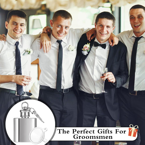 10 Pcs Mini Keychain Flask Bulk 1oz Stainless Steel Hip Flask Pocket Hidden Flask for Men Women Groomsmen Gifts with 10 Plastic Funnels(Silver)...
