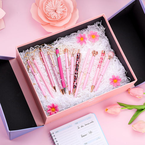 BESARME 12 Pcs Pink Pens Set, Mother's Day Gifts Pink Gifts for Women Crystal Ballpoint Pens Retractable Glitter Fancy Pens for Journaling Offices...