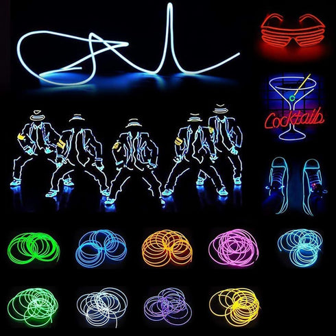 JIGUOOR EL Wire Battery Pack 16.4ft / 5m Bright Neon Light Strip 360° Illumination Neon Tube Rope Lights for DIY, Festival, Party Decoration, Pub,...