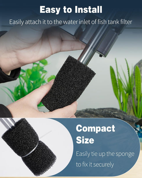 Pawfly 6 Pack Pre-Filter Sponge, Aquarium Filter Sponge 0.4" Intake Sponge Foam Roll for Small Fish Shrimp Fry Fish Tank Covers Accessories...