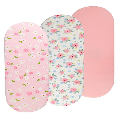 Onacosht Bassinet Sheets Set 3 Pack for Baby Girl, Stretchy Soft Jersey Knitted Fitted Sheet Universal for Oval Rectangle and Hourglass Bassinet M...