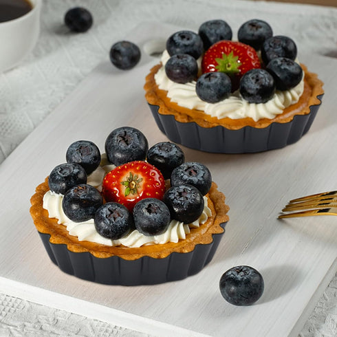 6 Pack Mini Fluted Tart Pans 4 Inch with Removable Bottom, Nonstick Quiche Pan with Silicone Basting Pastry Brushfor Baking Treats, Pie, Quiches, ...