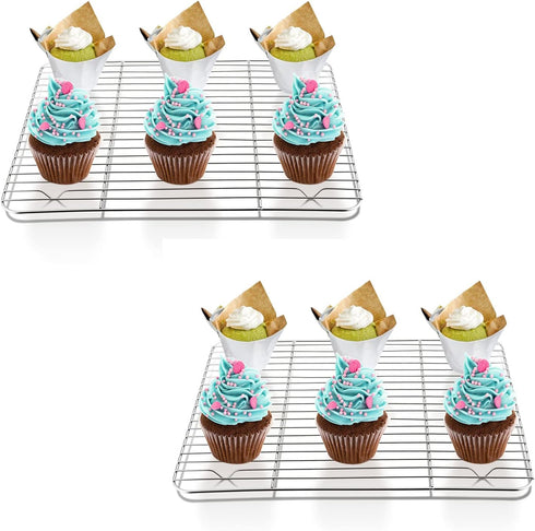 P&P CHEF Baking Cooling Rack Set for Cooking Roasting, 4-Piece Stainless Steel Wire Racks for Oven Use, Healthy & Dishwasher Safe, Rectangle, 9.7 ...