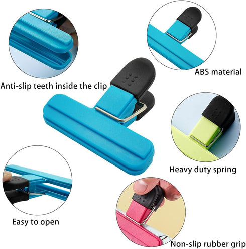 Chip Bag Clips 9pcs Air Tight, Heavy Duty, Sturdy Plastic Clips for Food Storage Assorted Sizes Food Bag Clips for Kitchen Snacks...