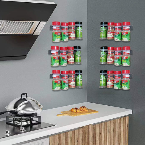 Upgraded Kitchen Spice Rack Organizer Adhesive Spice Gripper Clips Strips Cabinet Holder, 4 Pack Spice Hooks with Screws,Holds 20 Jars (Grey, 4)...