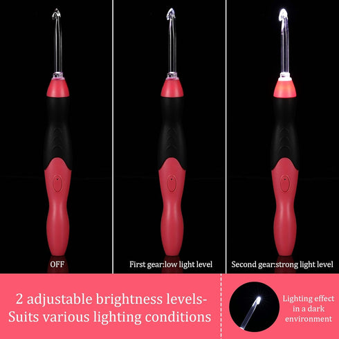 11 Sizes Lighted Crochet Hooks Set Rechargeable Crochet Hook Light Up Hooks with Case, Interchangeable Heads 2.5 mm to 8 mm for DIY Craft Supplies...