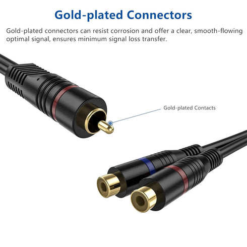 RCA Splitter, 2 Pack RCA Male to Dual RCA Female Y Splitter Cable Stereo to Mono Adapter, 8 Inches Gold Plated Audio Cable Cord for Subwoofer Spea...