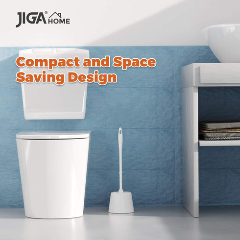 JIGA 3 Pack Toilet Brush and Holder Set, Toilet Bowl Brush with Caddy Bathroom Stiff Bristles Toilet Scrub Brush, White...