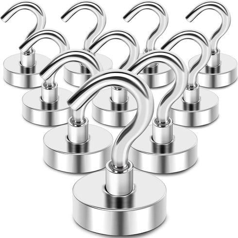 MIKEDE Magnetic Hooks Heavy Duty, 28Lbs Neodymium Magnets with Hooks for Refrigerator, 10Pcs Strong Cruise Hooks for Hanging, Magnetic Hanger for ...