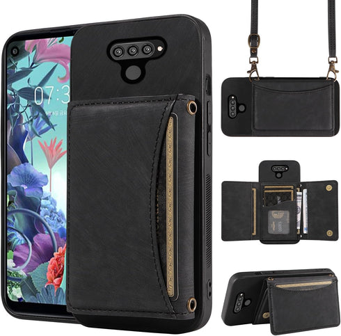 Phone Case For LG Q70 Wallet Cover with Crossbody Shoulder Strap and Leather Credit Card Holder Pocket Slim Stand Cell Accessories Mobile Flip Pur...
