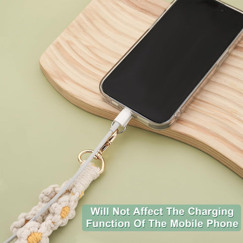 2 PCS Boho Macrame Phone Wrist Strap, Cute Cell Phone Lanyard with Tether Tab Floral Smartphone Wristlet Bracelet Keychain Anti Theft Strap for Wo...