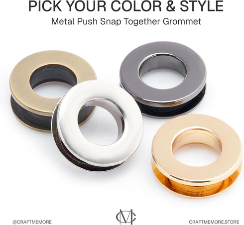 CRAFTMEMORE Metal Push Snap Together Grommet Flat Surface Snap Rings Eyelet O-Rings Purse Loop Easy Installation Pack of 4 (17mm (11/16"), Brushed...
