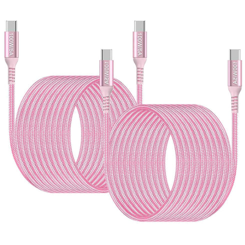15ft USB C to USB C 100W Cable Pink (2-Pack), Long USB Type C Charger Fast Charging Braided Cable Compatible with iPhone 15 Pro Max,MacBook Pro M1...