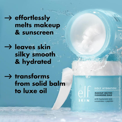 e.l.f. Holy Hydration! Makeup Melting Cleansing Balm, Face Cleanser & Makeup Remover, Infused with Hyaluronic Acid to Hydrate Skin, 2 Oz...