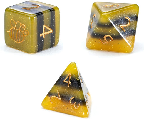 Gake Keeper Games & Dice: Sui Generis Dice - Electric Bumble Bee - Black & Yellow - 7 Piece Resin Dice Set, Role Playing Game Accessory, 5 Layer D...