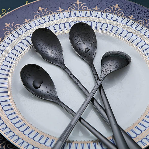 Black Long Handle Spoon, Coffee Stirrers, Premium Stainless Steel Ice Tea Spoons, Ice Cream Spoon, Cocktail Stirring Spoons, Set of 6 (Black)...