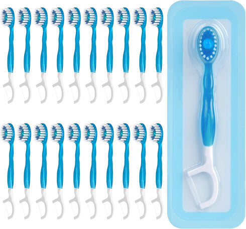 Disposable Mini Travel Toothbrushes, 5-in-1 Pre-Pasted Mini-Brush+Floss+Pick+Tongue Scraper, Prepasted On The Go Toothbrush for Travel, Portable T...