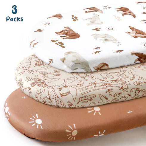 GRSSDER Stretchy Ultra Soft Bassinet Sheet 3 Pack, Universal Fit for Bassinets Baby Cradle Moses Basket Oval Rectangle Mattress or Changing Table ...