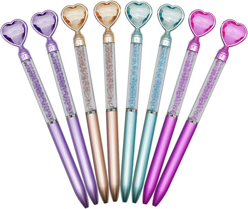 Maydahui 20PCS Heart Shaped Ballpoint Pens Retractable Bling Rhinestones Pen Colorful Crystal Quicksand Pens Black Ink for Valentine's Day School ...