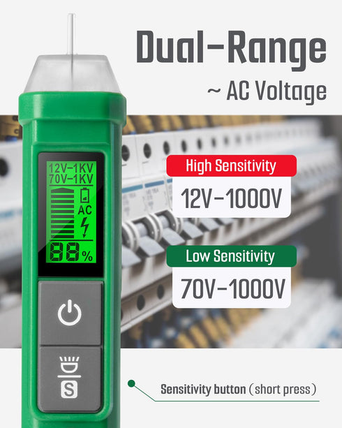 Voltage Tester, TESMEN TN-213 Non-Contact Voltage Tester, Electrical Tester, AC 12V-/70V-1000V, Dual-Range, LCD Display in Percentage, Buzzer Alar...