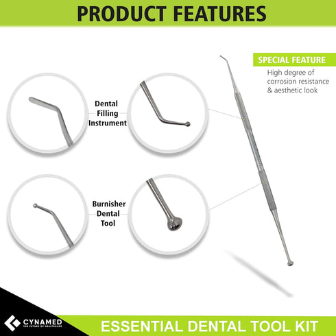 Cynamed Essential Dental Tool Kit Premium Stainless Steel Pick Oral Care Kit Hygiene Tooth Scraper Tartar Dental Scaler Tweezers Mouth Mirror for ...