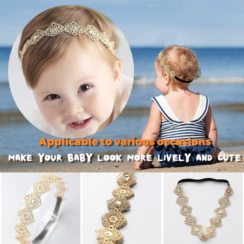 DANMY Baby Girl Super Elastic Headband,Cotton Lace Toddler Hair Band,Infant Soft Turban Hair Accessories Set (gold 1pcs)...