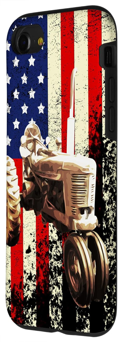 iPhone SE (2020) / 7 / 8 Tractor US American Flag Vintage Patriotic Farm Farmer Gift Case...