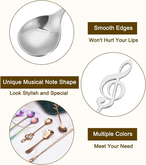 uxcell 6Pcs Stainless Steel Music Note Coffee Spoon Mini Tableware Dessert Spoons Stirring Mixing Spoon for Tea Coffee Cake, 6 Inch Silver...