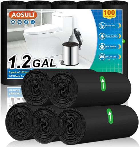5Liter Small Bin Bags 100 Counts Bin Liners AOSULI 3-5L White Clear Trash/Garbage Bags for Office, Bathroom Pedal Bin,Bedroom Waste Bin,kitchen Fo...