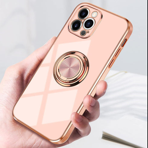 Omorro Rose Gold iPhone 13 Pro Case for Women - Kickstand Ring Holder with 360 Rotation, Magnetic Mount Compatible, Slim Luxury Girly Case in Pink...