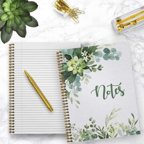 Softcover Abundant Greenery 8.5" x 11" Spiral Notebook/Journal, 120 College Ruled Pages, Durable Gloss Laminated Cover, Gold Wire-o Spiral. Made i...