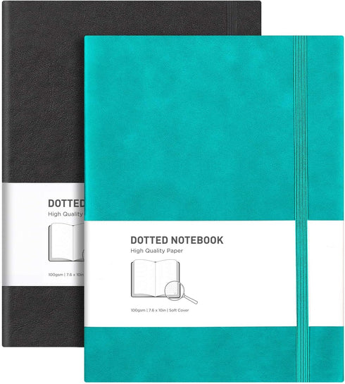 RETTACY Dotted Journal Notebook 2-Pack - B5 Bullet Dotted Grid Journal with 192 Numbered Pages per Pack, 100 GSM Acid-Free Paper, Leather Softcove...