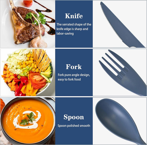 Reusable Utensil Set with Case, 2 Sets Large Portable Plastic Spoons Fork Knife Camping Utensils Silverware for Lunch Box Accessories for Kids Adu...