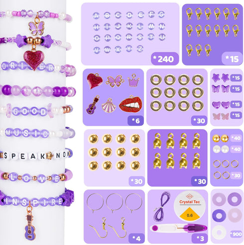 Goldwise Purple Friendship Bracelet Making Kit - DIY Craft Set with 4mm Seed Beads, 6mm Polymer Clay Beads, 8mm Glass Beads, Alphabet Beads, Assor...