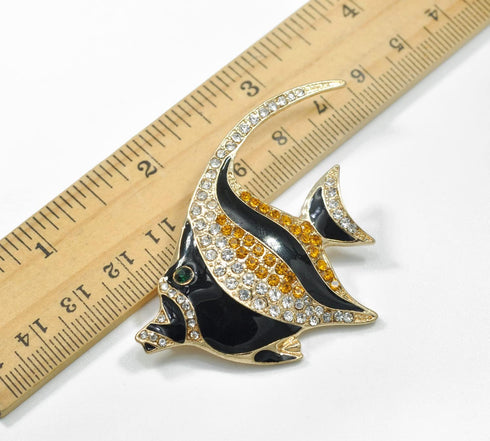 Gyn&Joy Golden Tone Topaz Crystal Rhinestones Enamel Sea Animal Tropical Ocean Fish Pin Brooch...